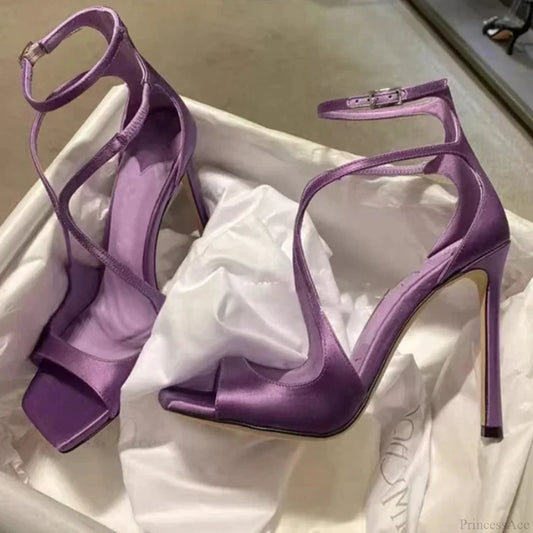 Sexy Luxury Satin Designer Party Dress Square Head Gladiator Slingback Pumps Female High Heel