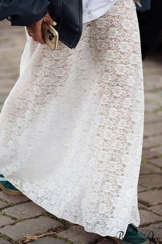 Sexy Sheer Floral Jacquard Long Skirt