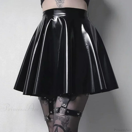 Shiny PVC Pleated Latex Mini Skirt Black / S