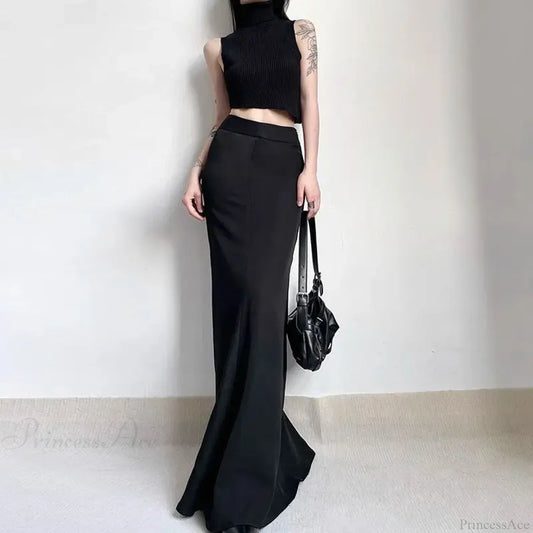 Simple High Waist A-line Skirt Black / S