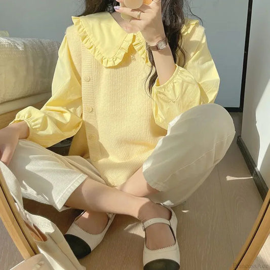 Simple Ruffles Single Breasted White Blouse blouse-250223