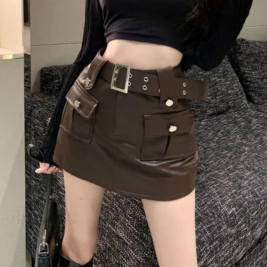 Skinny Pocket Wrap PU Skirt skirts-250223