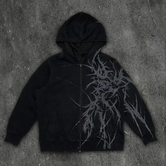 Skull Patchwork Zipper Hoodie black 1 / S
