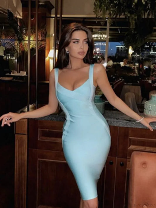 Sleeveless Rayon Bodycon Party Dress Sky Blue / S Partydress-241208