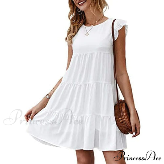 Women's Sleeveless Ruffle Sleeve Summer Dress White __stock:200 casual dresses clothes dresses refund_fee:1200