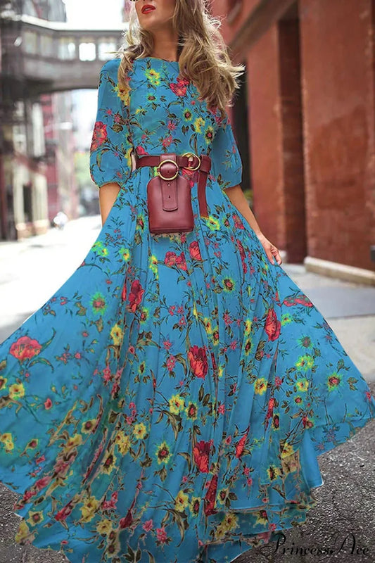 Slim Bodycon Sexy Long Streetwear Plus Size Boho Dress Royal Blue / S