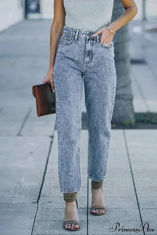 Slim Fit High-Waist Vintage Streetwear Casual Blue Denim Jean