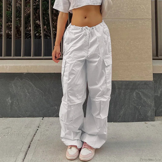 Solid Cargo Streetwear Slim Drawstring Pant White / XS pant-250223