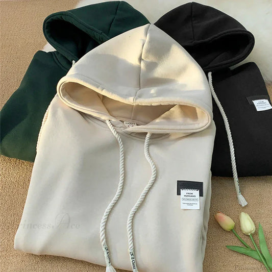 Solid Color Appliqué Oversized Fleece Hoodie