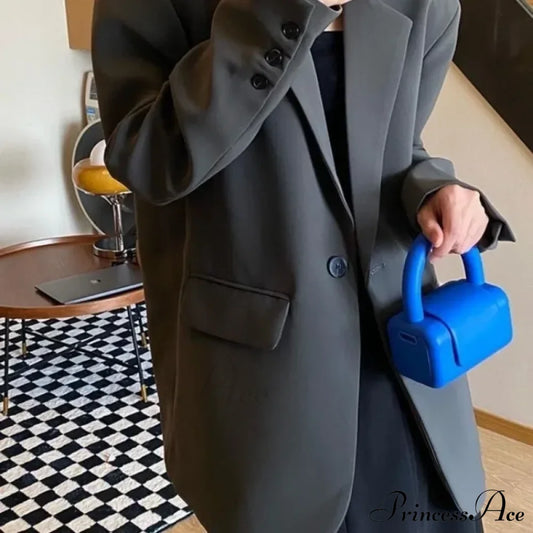 Solid Color Commuting Korean Autumn Spring Oversize Loose Button Blazer