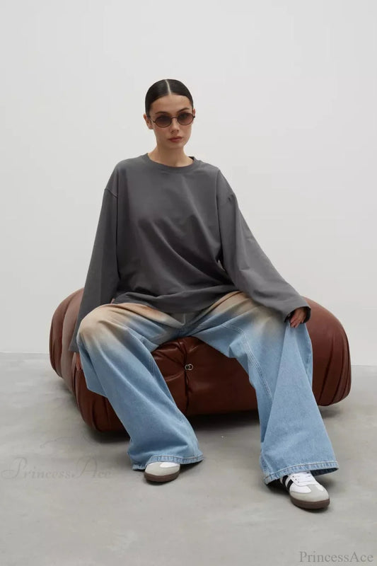 Solid Color Crew Neck Loose Casual Long Sleeve Tee