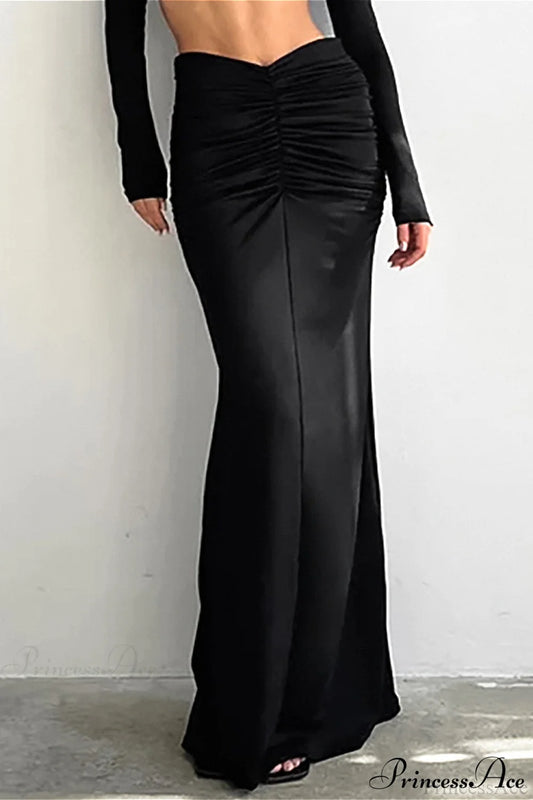 Solid Color High Waist Fishtail Slim Skirt Black / S