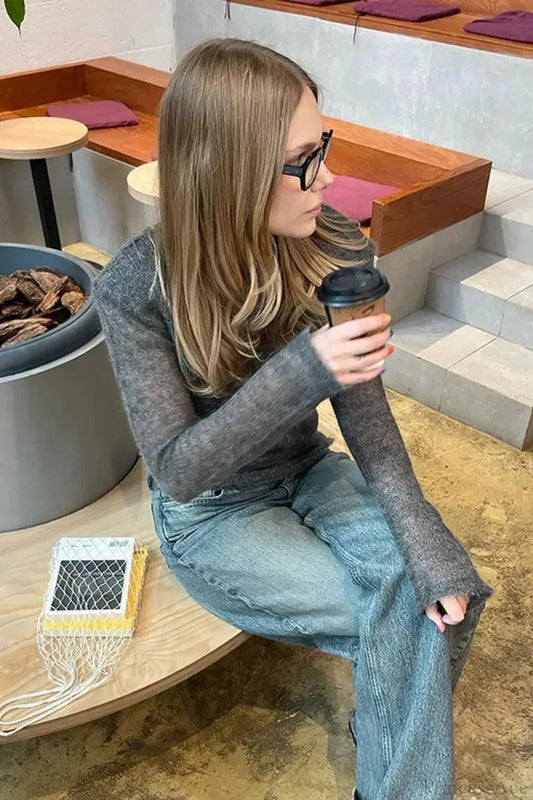 Solid Round Neck Thin Bodycon Sweater