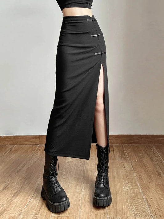 Split Casual All-Match Black Skirt Black / S