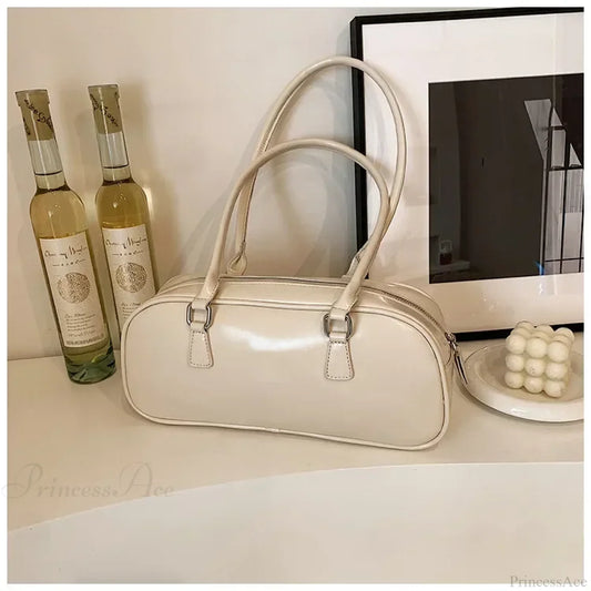 Spring Retro PU Leather Underarm Shoulder Bag White shoulder-250126