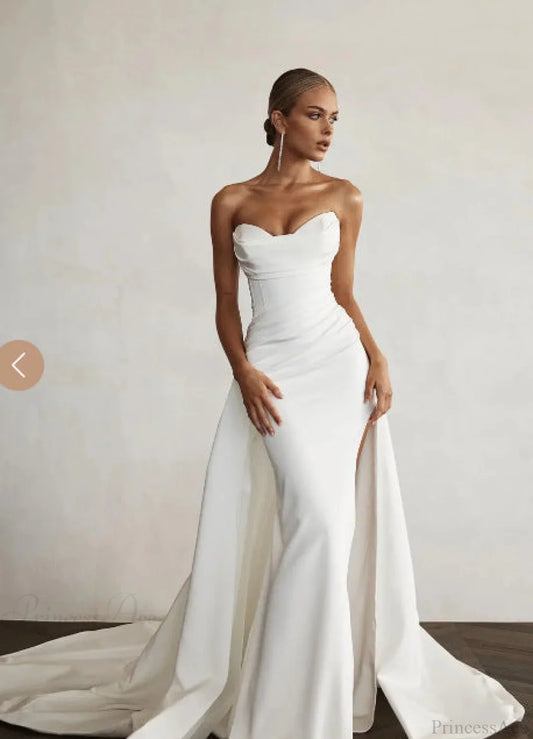 Strapless Two-Way Slit Mermaid Wedding Dress lvory white / 2 weddingdress-250223
