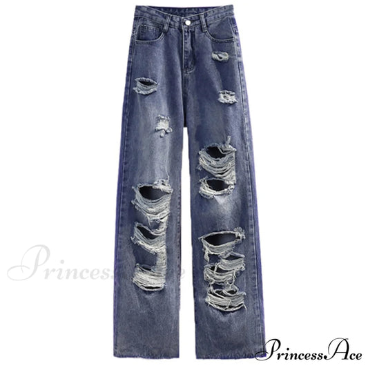 Street Style Hip Hop Ripped Jeans Blue / S-40Kg--45Kg