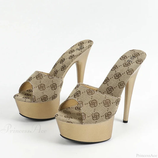 Street-Style Sexy Platform Peep-Toe Super-High Party Prom Slippers Slender High Heel Golden / 34
