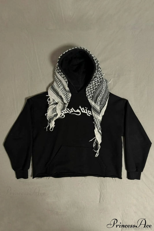 Street Trendy Headscarf Design Hoodie Black / S
