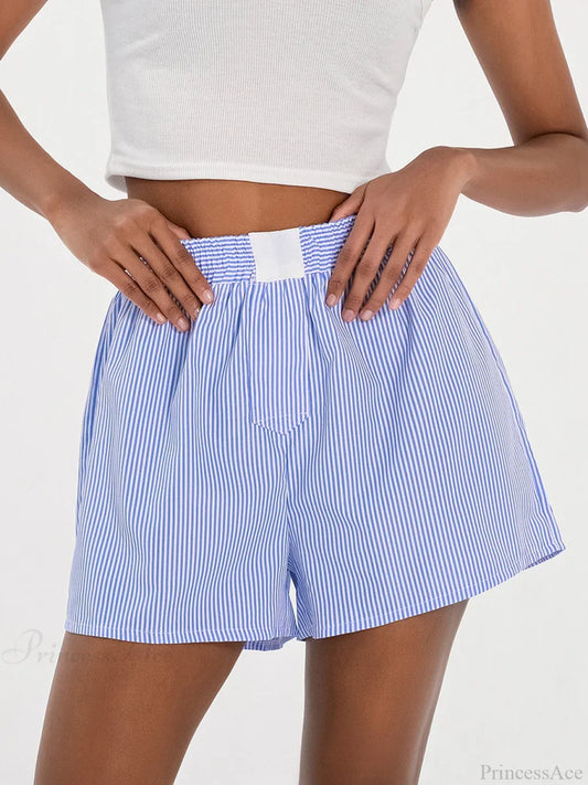 Striped Loose Wide Leg Lounge Short short-250223