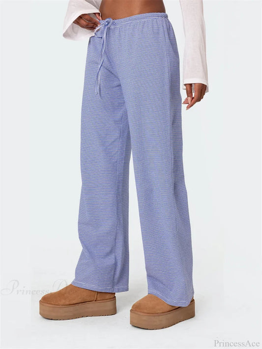 Striped Tie-Up Elastic Waist Loose Casual Pant pant-250223