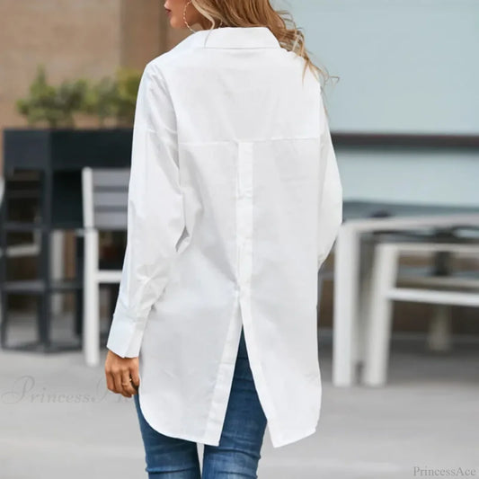 Stylish Lapel Solid Asymmetrical Blouse WHITE / S blouse-250126