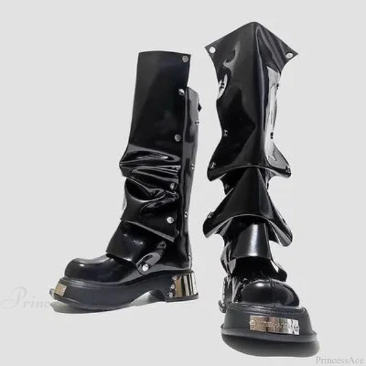 Stylistic Gothic Tall Elevated Rebel Boot Black / 35