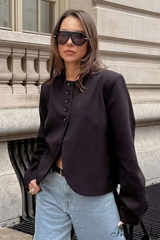 Suede Single Breasted Long Sleeve Coat Black / S