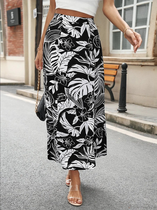 Summer Bohemia Floral Retro Casual Streetwear Long Skirt BLACK / S skirt-250126