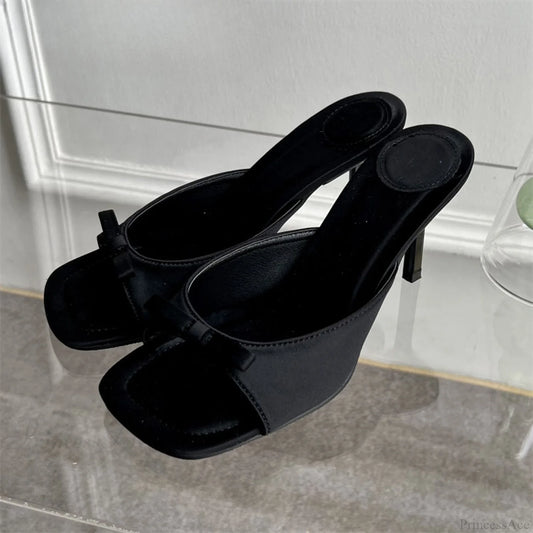 Summer Fashion Butterfly-knot Satin Slip On Thin High Heel Outdoor Dress Low Heel Pump Black / 35