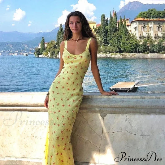 Summer Sleeveless Beach Fashion Floral Print Backless Slim Elegant Club Strap Party Bodycon Dress