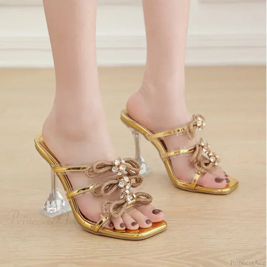 Summer Stiletto Sandals Square Toe Crystal Chain Anklebuckle Strap Thin High Heel Club Party