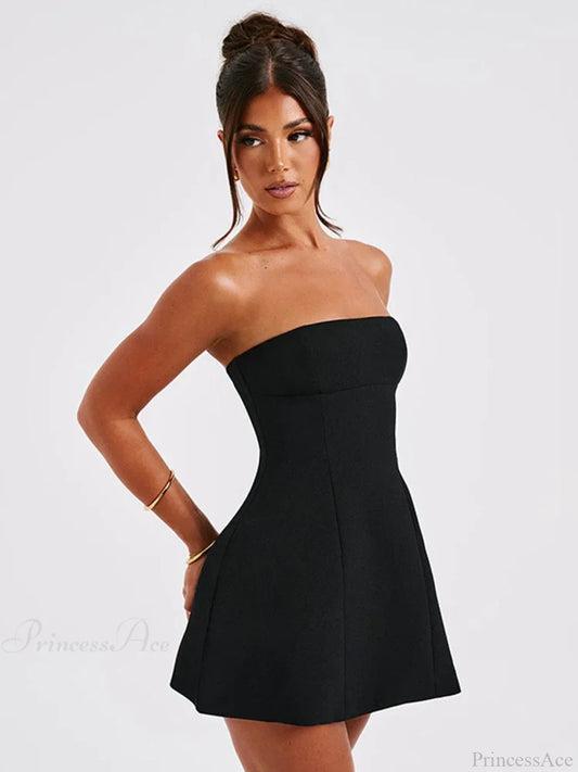 Summer White Mini High Waist Party Dress Black / S Partydress-241208