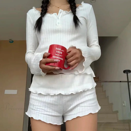 Sweet Girl Long Sleeve Crop Top Shorts Two Pieces Set twopiecesset-250126