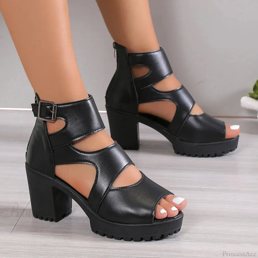 Tall Heel Dark Platform Sandal Black / 35