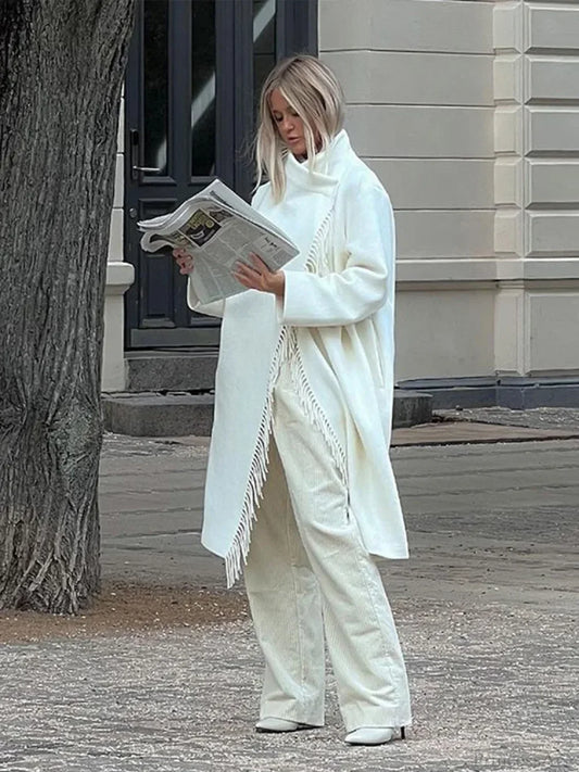 Tassel Turtleneck Irregular Button Overcoat