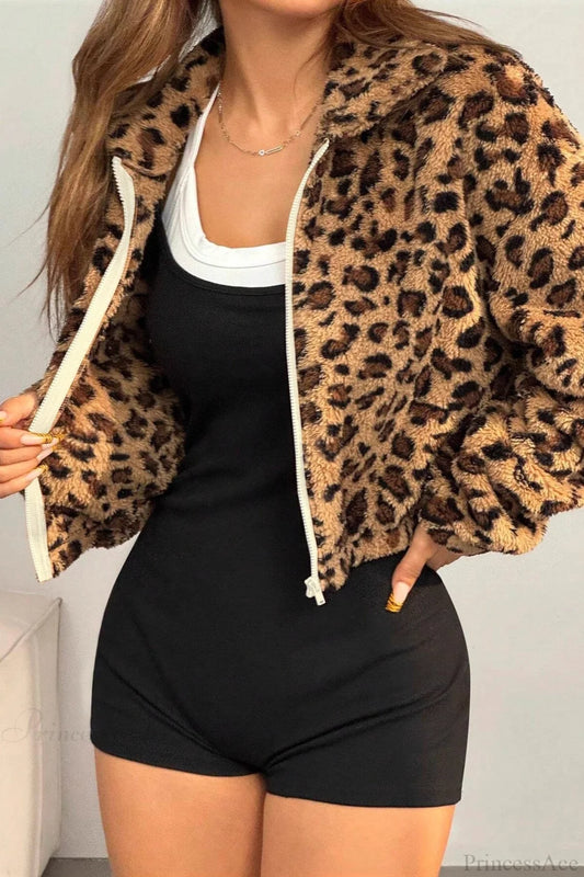 Thickened Short Leopard Print Relaxed Fuzzy Coat