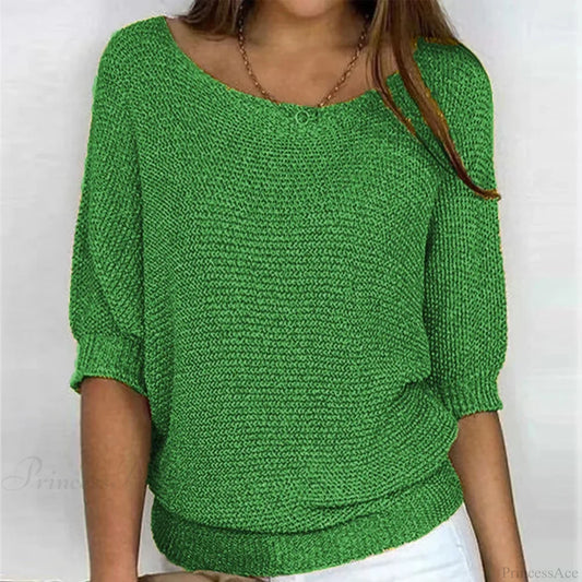 Three - Quarter Sleeve Elegant Purple Sweater Green / S