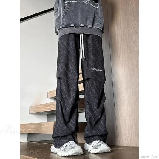 Tie Dye Corduroy Wide Leg Pants Black / S