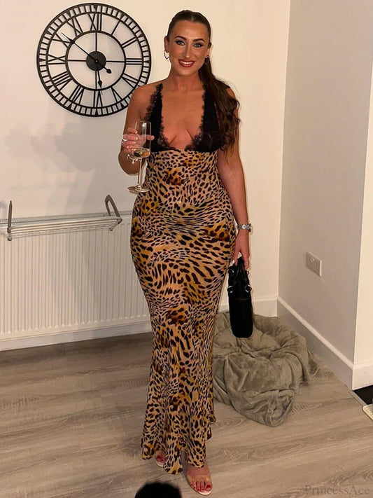 Tie Dye Floral Chiffon Vacation Dress Leopard / S vacationdress-250223