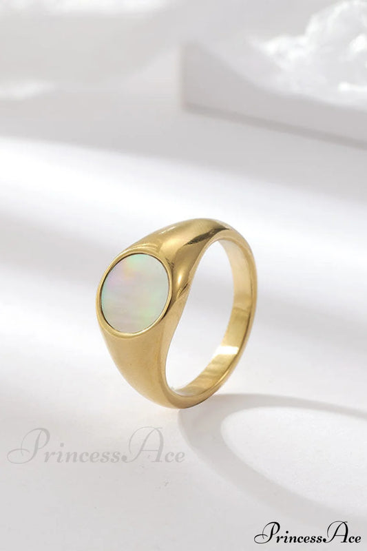 Titanium Steel Natural Opal Closed Rings Gold / 7