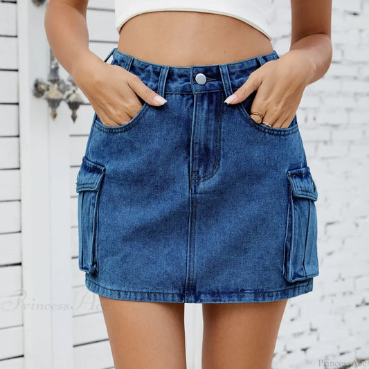 Tooling Pocket Washed Denim Skirt Dark Blue / S skirts-250223