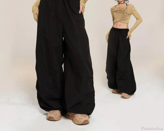 Trendy Loose Workwear Cargo Pants Black / S (35-45KG)