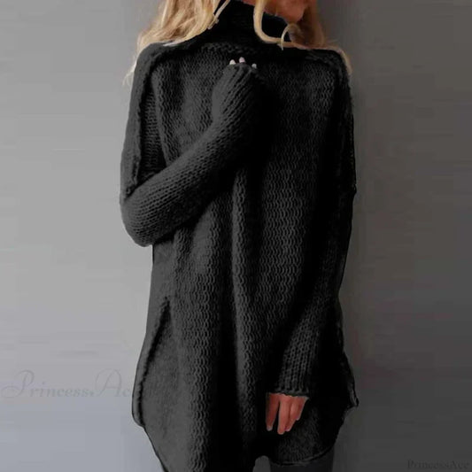 Turtleneck Loose Basic Sweater Black / S