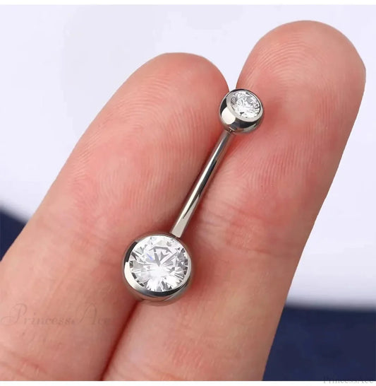 Twofold Jewel Medieval Rhinestone Navel Ring Silver / 1.6x10mm
