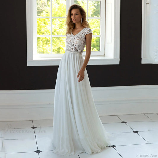 V-Neck A-Line Chiffon Bridal Wedding Dress weddingdress-250223