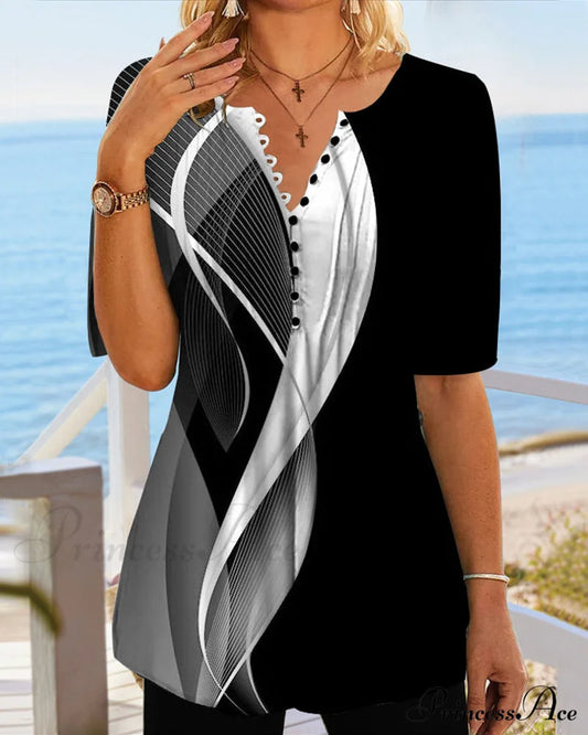 V-Neck Block Color T-Shirt T-Shirts