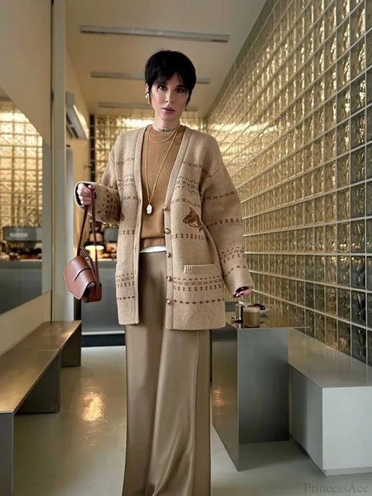 V-neck Printed Button Cardigan