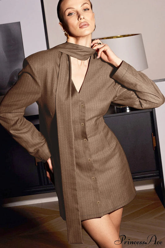 V Neck Sash Sleek Blazer Mini Dress