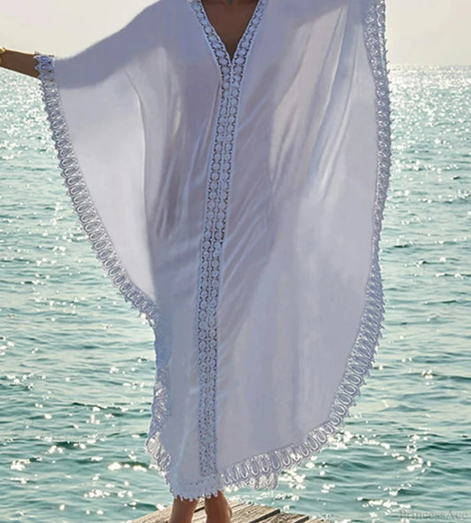 V-Neck See Through Bikini Cover Up WHITE / One Size